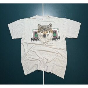 Vintage 90s Timber Wolf Canis Lupus T-Shirt Men's Large USA Made Wildlife‎